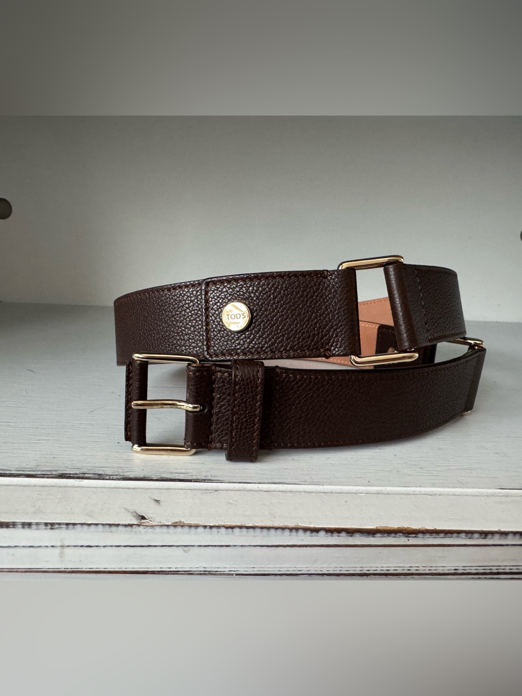 Tod's Genuine Leather Brown Belt Gold Hardware Made In Italy Size 80 31.5"